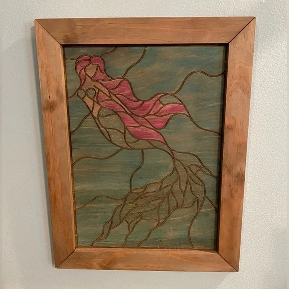 Mermaid Picture. 16.5 x 12.5. Laser cut in wood. - Picture 1 of 2